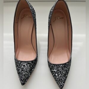 J. Crew Black and Silver Glitter Heels